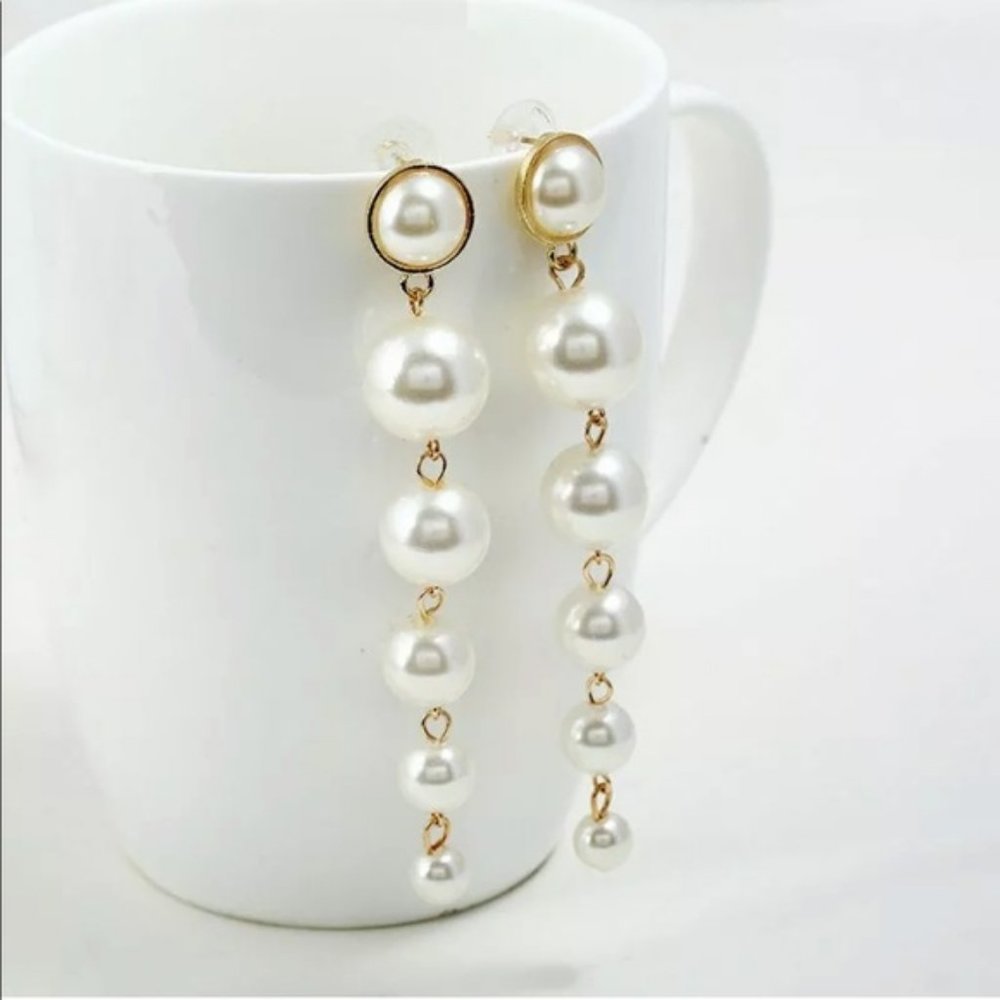 NEW Beautiful Big Pearl Long Tassel Earrings - Picture 5 of 5